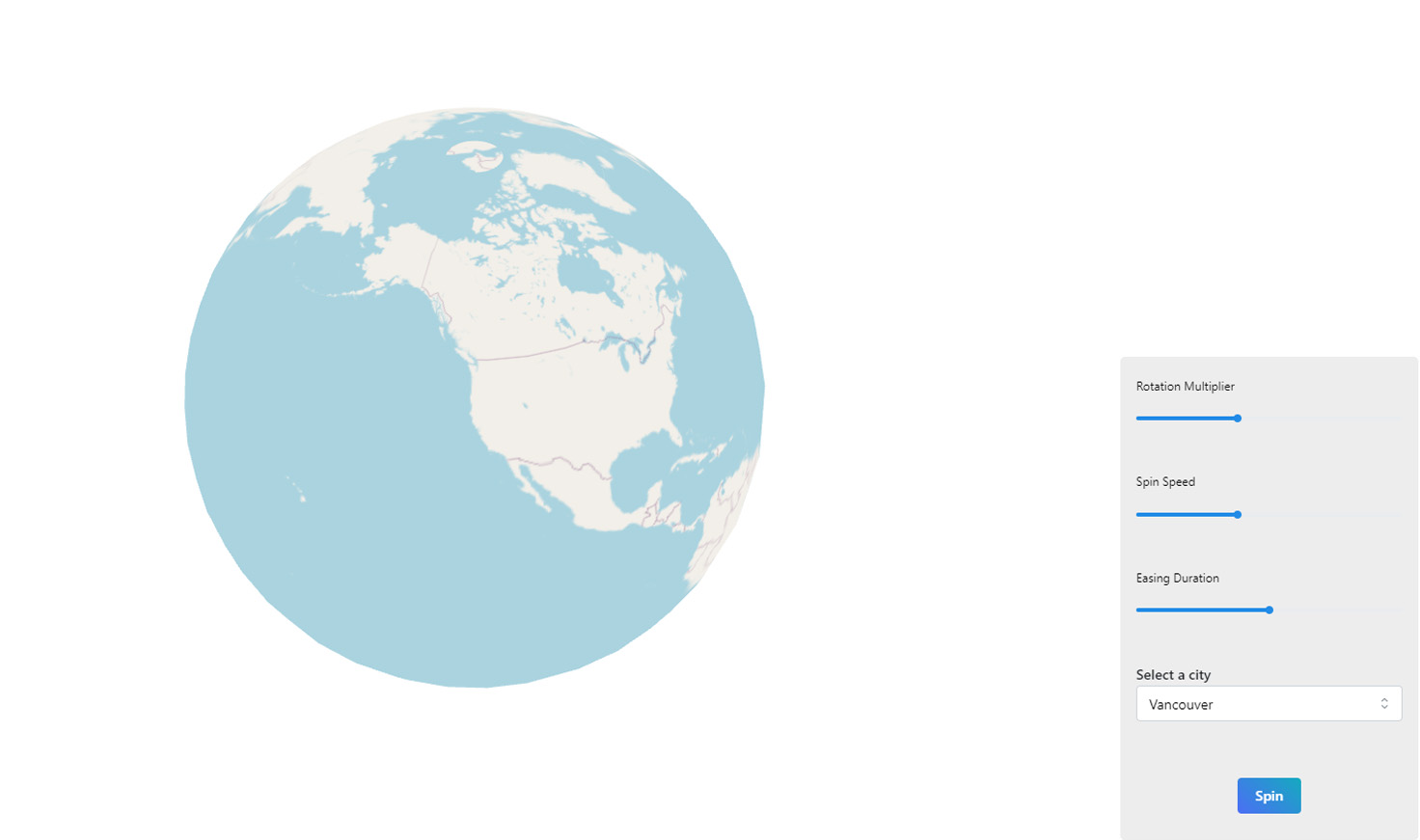 A spinning globe with data points, easing and city selection that mimics the function and physics of a roulette wheel.